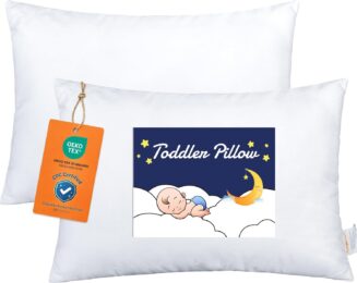 NTBAY 2-Pack Toddler Pillows, 100% Cotton Cover, 13x18 Inches, White